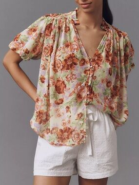 Anthropologie The Estela Sheer Printed Blouse